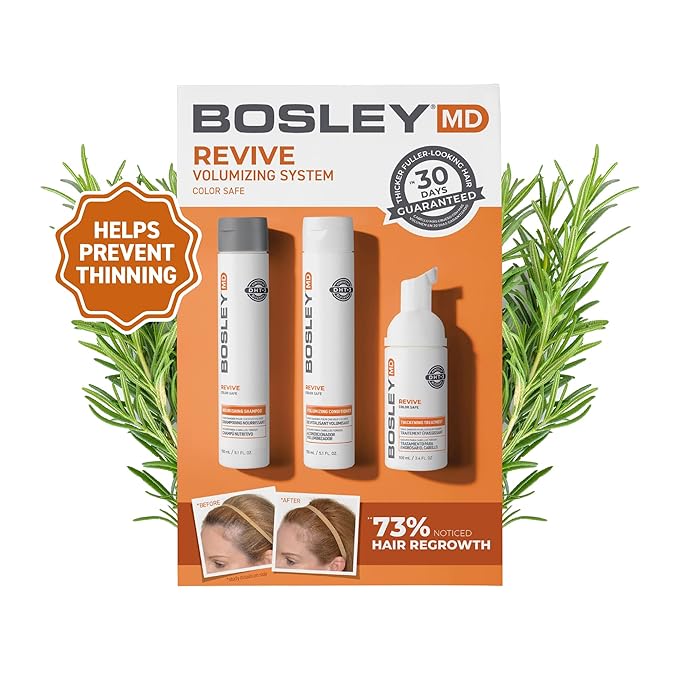 BosleyMD BosRevive Color-Safe Hair Care Kit for Thinning Hair, Starter Size (30 Days) – Shampoo, Conditioner & Thickening Treatment with Biotin, Panthenol & Botanical Extracts