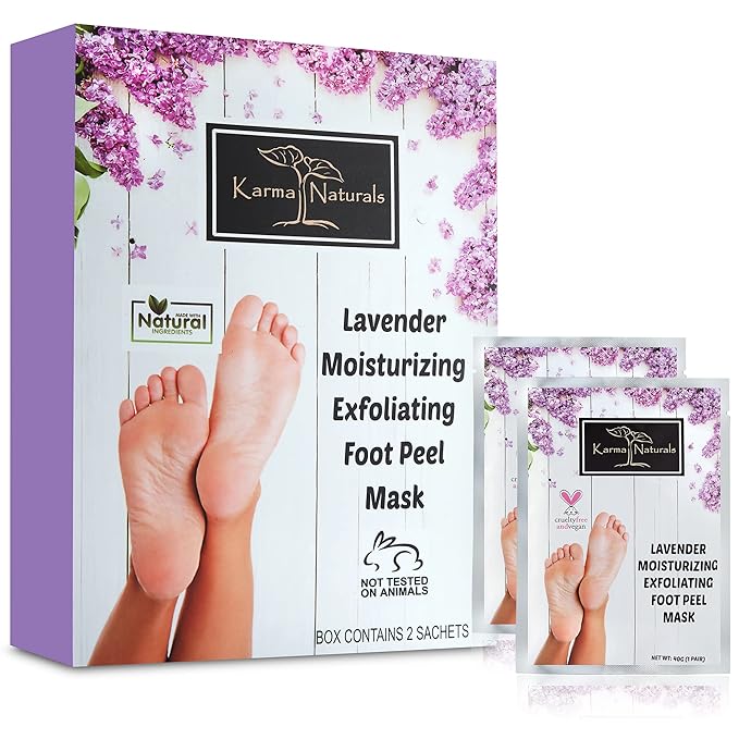 Foot Peel Mask Lavender Moisturizing Exfoliating Foot Masks - Karma Organic Feet Peeling Masks for Dry ed Feet, Remove Dead Skin & Calluses - Removes & Repairs Rough Heels, Dry Toe Skin (Pack of 2)