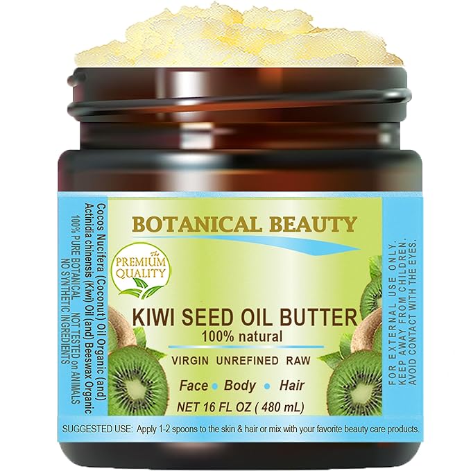 Botanical Beauty KIWI SEED OIL BUTTER RAW VIRGIN UNREFINED Cold Pressed for Face, Body, Hair, Nails, Skin, Hands, Rich in vitamin E, Vitamin C (16 Fl Oz)