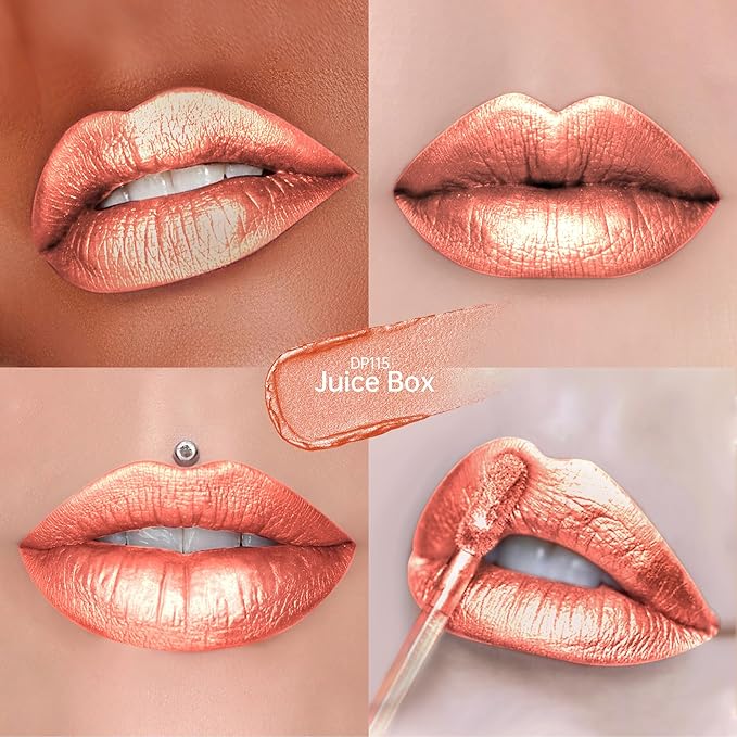 Depuplum Peach Red Lipsticks for Women Metallic Lipstick Long Lasting Shimmer Lip Gloss Metal Shine Glitter Waterproof Lipsticks Full Coverage Lip Color for Mother's Day,DP115 Juice Box