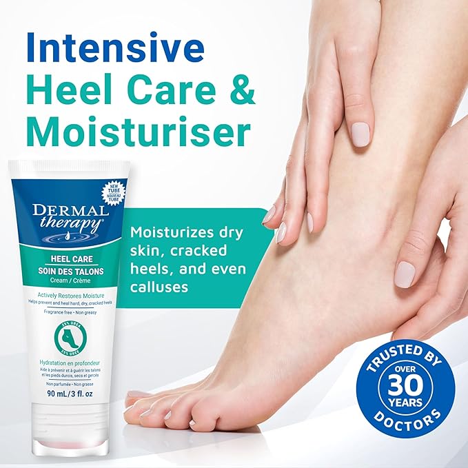 Dermal Therapy - Heel Care Cream, Foot Cream for Dry Cracked Heels, Intense Foot Moisturizer with Urea and AHA, Foot Lotion and Feet Exfoliator with Non-Greasy Formula, 3 o.z.