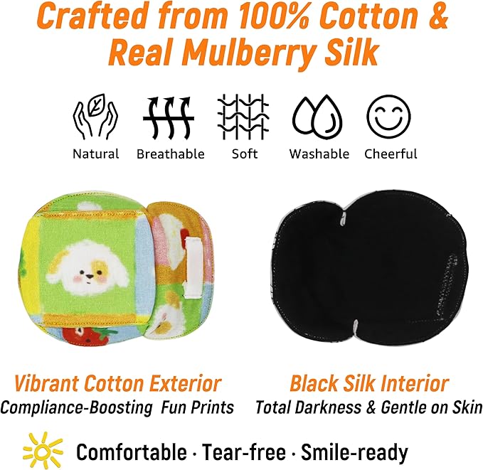 Astropic 3D Cotton & Silk Eye Patch for Kids | Boys Girls Eye Patch for Glasses | Medical Eyepatch for Children with Lazy Eye (Spotted Puppy, Left Eye)