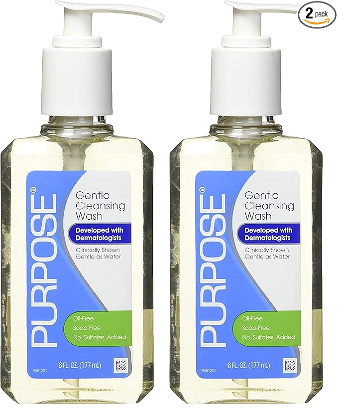 Purpose Gentle Cleansing Wash For All Skin Types, Gentle As Soap, Removes Dirt, Oil, and Makeup Without Over-Drying, Pump Bottle, 6 Fluid Ounce (Pack of 2)