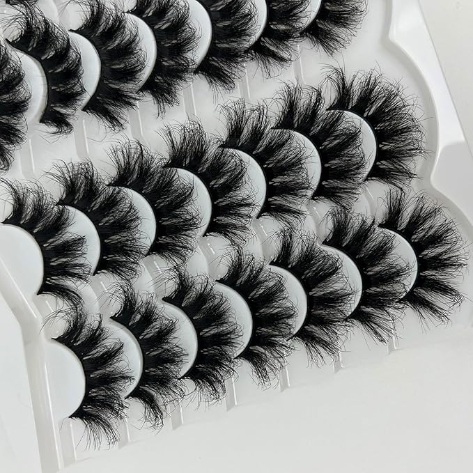 Dramatic Lashes Mink Wispy Thick Fluffy Lashes Pack 3D Big Faux Mink Eyelashes Pack D Curl Long 20mm Strip Fake Eyelashes