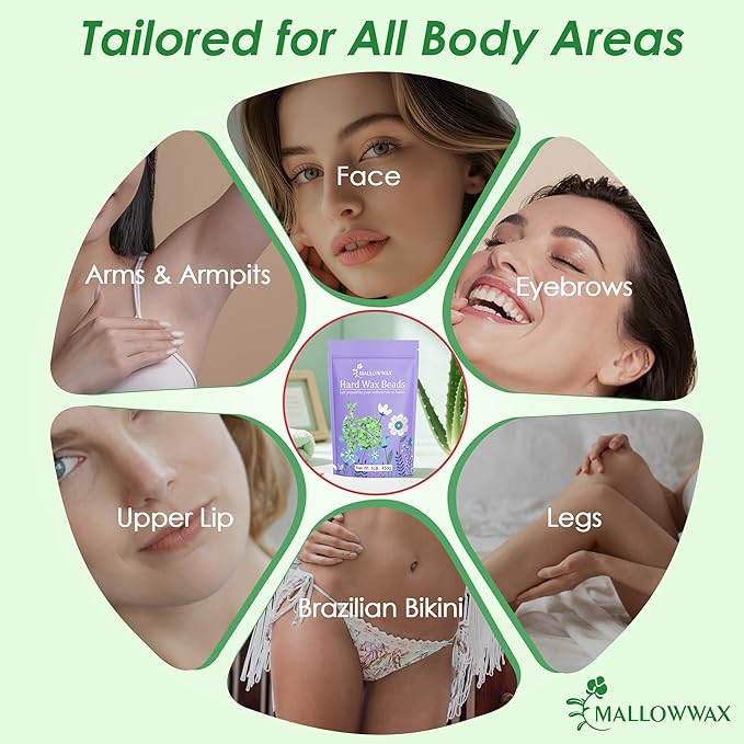 Mallowwax 1LB Aloe Hard Wax Beads, Hair Removal Wax for Full Body, Eyebrow, Legs, Bikini Brazilian Waxing - Perfect for Coarse and Fine Hair