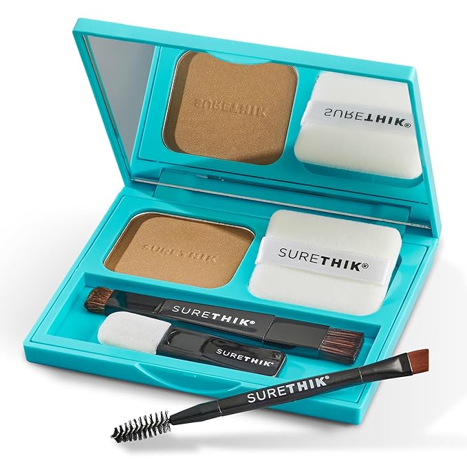 SURETHIK 4-in-1 Premium Hairline Powder Kit - Conceal Thinning Hair, Root Touch-Up, Highlight Refresher & Eyebrow Enhancer for Men and Women (Ash Brown)