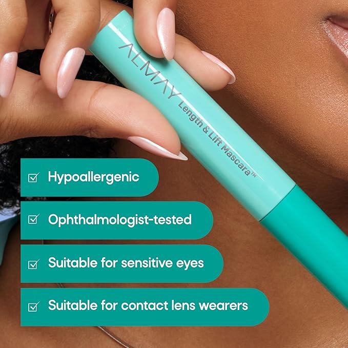 Almay Lengthening Mascara, Volume & Lift, Eye Makeup, Hypoallergenic and Fragrance Free (Packaging May Vary), 040 Waterproof Black, 0.24 fl oz