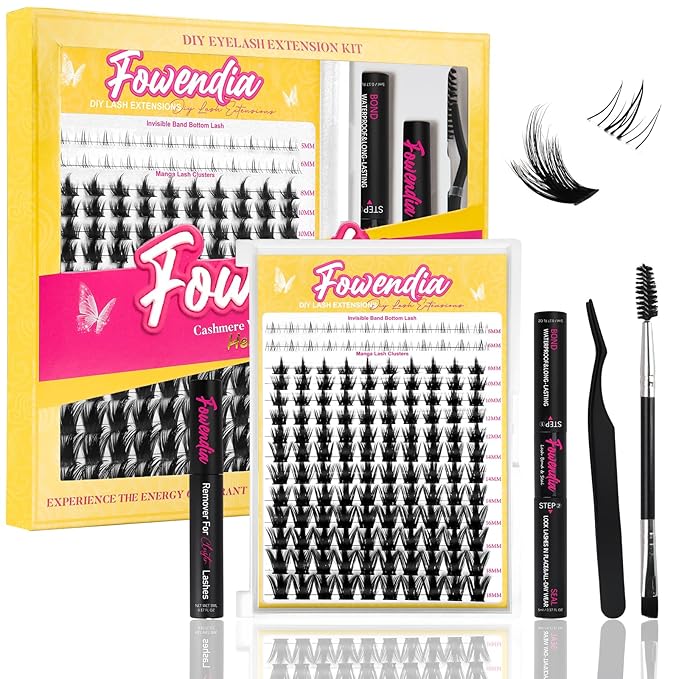 Fowendia Lash Clusters Kit California Sunset 8-18mm Manga Eyelash Clusters DIY Lash Extension Kit Waterproof Wispy Anime Lashes Clusters Ultra-Thin 0.3mm Individual Cluster Eyelash Extensions Kit