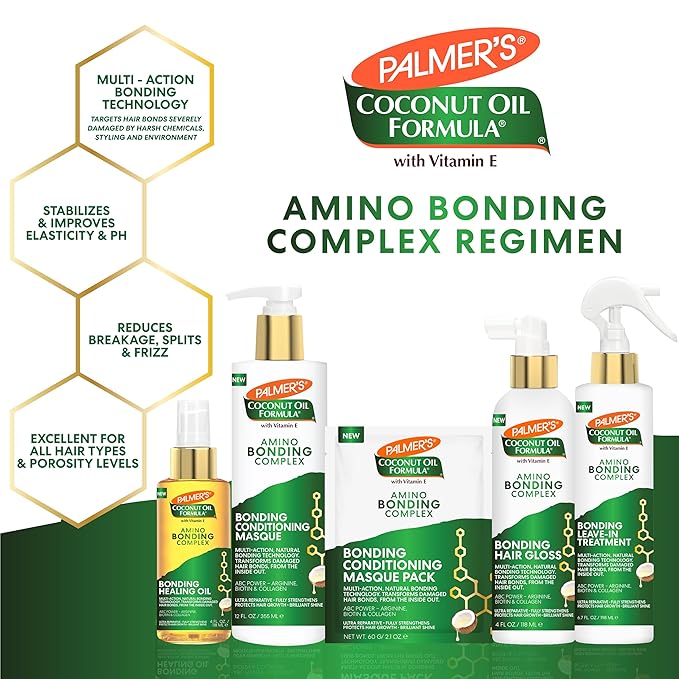 Palmer's Amino Bonding Complex Hair Treatment, Leave-In Conditioner Spray with Coconut Oil & Vitamin E, Heat Protectant, Anti Frizz, Strengthens & Protects Hair Growth, All Hair Types, 6.7 fl. oz