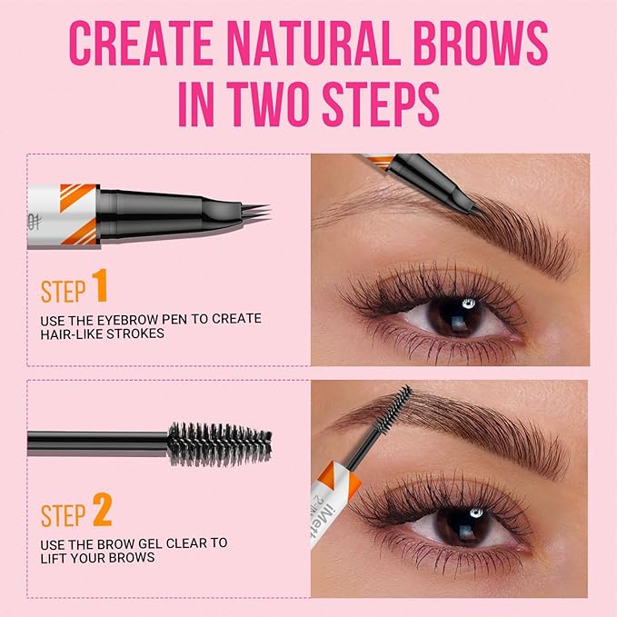 iMethod Curved Eyebrow Pen and Eyebrow Gel - Eyebrow Pencils for Women with Natural Hair Like Strokes, Brow Gel Clear for Soft Full Brows, Waterproof, All-Day Defined, Light Brown