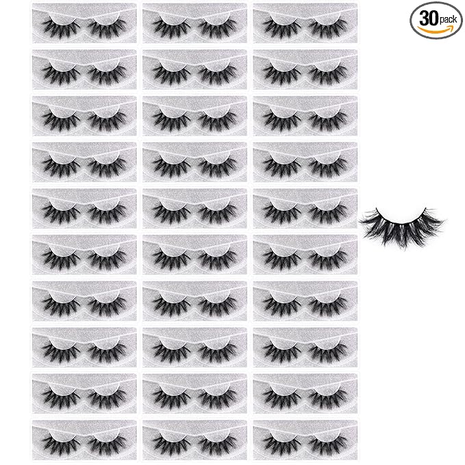 FARRED Wholesale Fluffy Dramatic Bulk Lashes 30 Pairs Pack Individual Box 18mm Volume Faux Mink Eyelash Thick 8D Fake Lash Short Natural Look Eyelashes (F02-30 pairs)