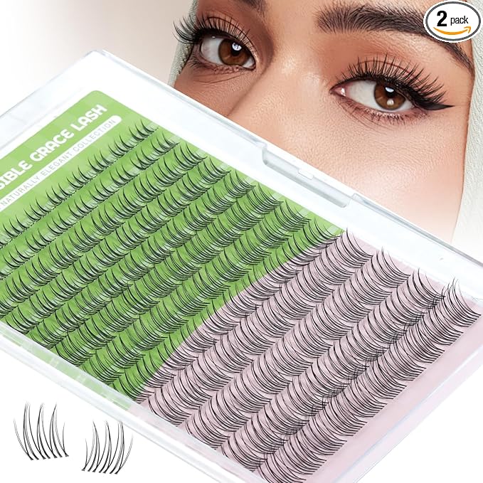 KEYYOU DIY Lash Clusters,120Pcs C Curl False Eyelashes Waterproof Invisible Band, Natural Looking at Home Extensions for Beginners
