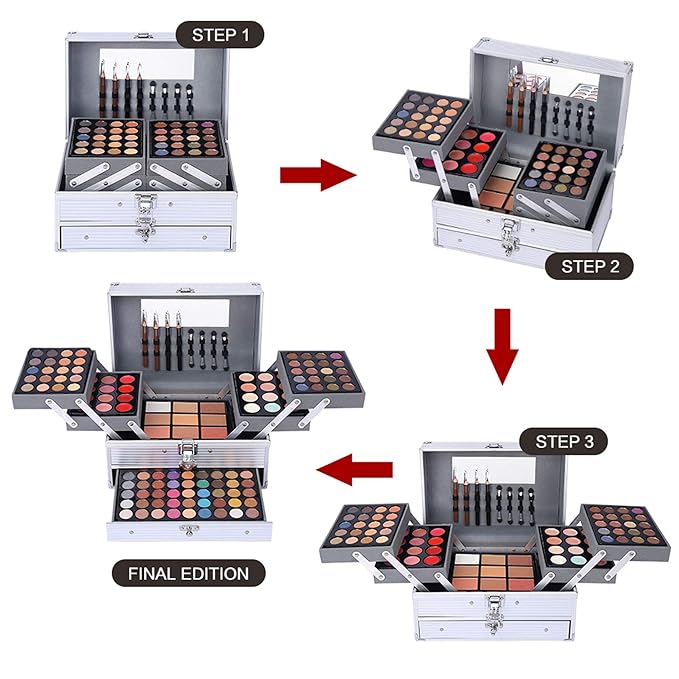 Makeup Gift Set For Women Girls, All in One Full Makeup Kit with Eyeshadow, Lip Gloss, Concealer, Blush, Contour, Highlighter Face Brushes Liquid Lipsticks Eyebrow Pen Eyeliner Pencil Sponge
