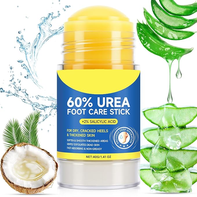 Foot Care Stick with 60% Urea 2% Salicylic Acid Aloe Vera coconut tea tree oil, Foot Callus Dead Hard Skin Remover Moisturizer for Rough Dry Cracked Feet, Knees, Elbows, Hands Repair Stick 2pcs