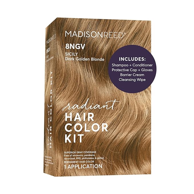 Madison Reed Radiant Hair Color Kit - 8NGV Dark Golden Blonde with Champagne Tones (Sicily), Dimensional Gray Hair Blending Permanent Hair Dye, PPD-Free & Ammonia-Free, 1 Pack