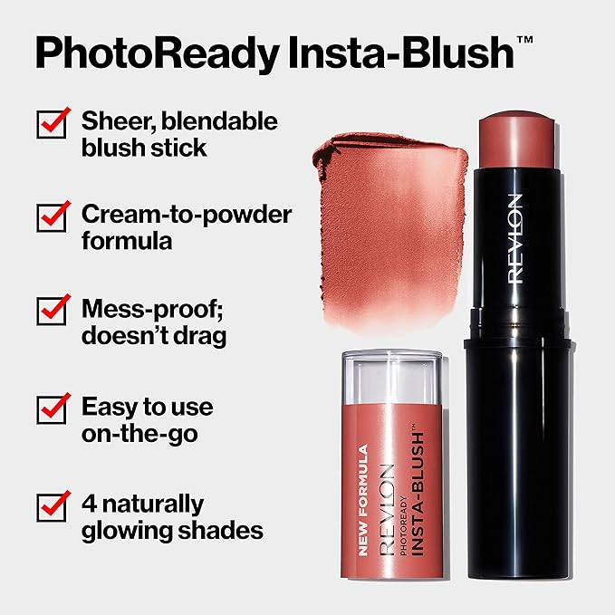 Revlon Blush Stick, PhotoReady Insta-Blush Face Makeup with Cream to Powder Formula, High Impact Color, Moisturizing Creamy Formula, 300 Rose Gold Kiss, 1.15 Oz