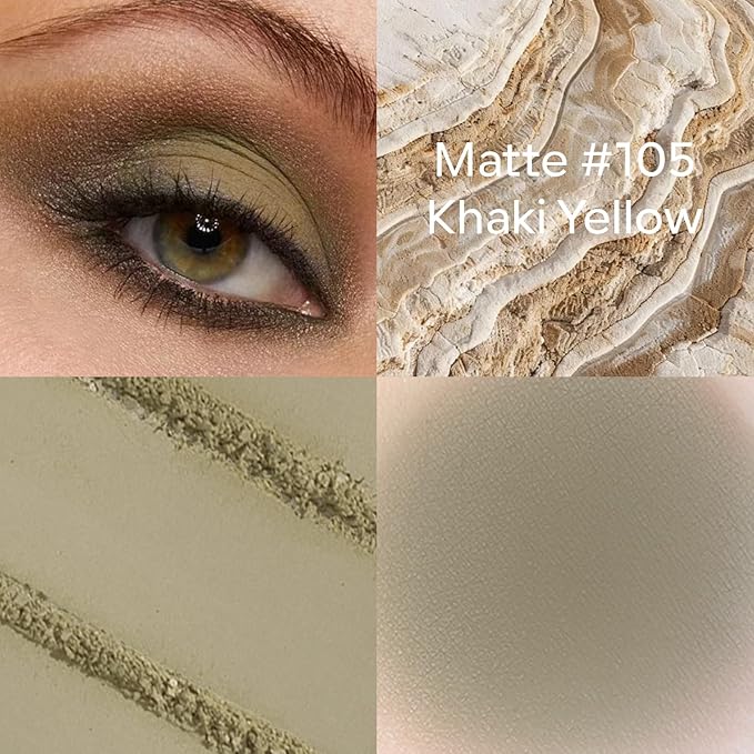 KYDA Khaki Matte Eyeshadow Single, Earthy Yellow Eyeshadow Compact, Ultra-fine Lightweight, Crease-proof High Pigmented Formula, Matte Mini Eyes Makeup, #105 Khaki Yellow