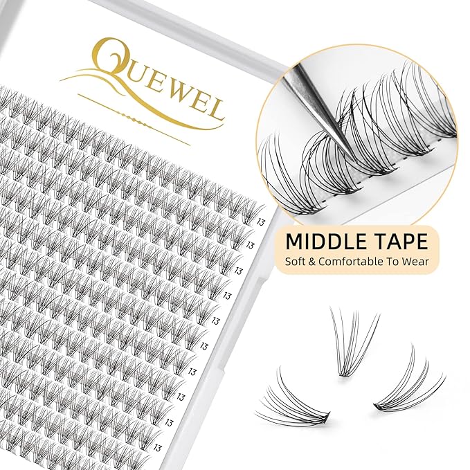 QUEWEL Lash Clusters 240Pcs Individual Lashes 10D 0.10C Curl 13mm Knot-Free Lash Extensions Clusters Lashes Soft&Natural False Eyelashes Individual DIY Eyelash Extension at Home(10D 0.10C 13)