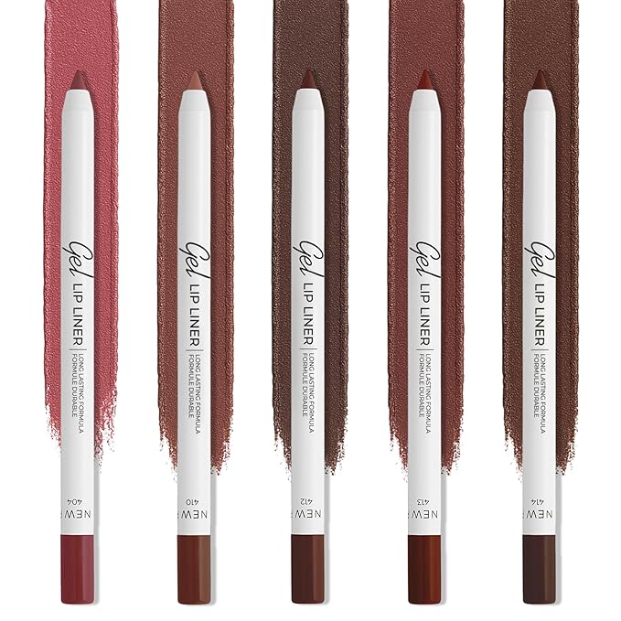 Lamel Gel Lip Liner Pencil - 5 Pack - 2-in-1 Waterproof Lip Liner Set - 8- Hour Wear, Creamy, Sharpenable, Pigmented - Smooth Finish & Full Coverage - Intense Brown, Berry, Chilli, Mauve, Spicy Nude