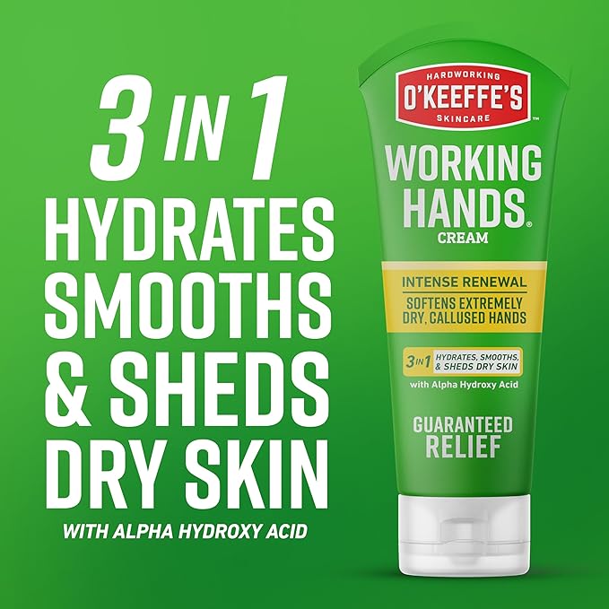 O'Keeffe's Working Hands Intense Renewal Hand Cream with Urea, 3 oz Tube (Pack of 2) – Softens & Smooths Extremely Dry, Callused Hands