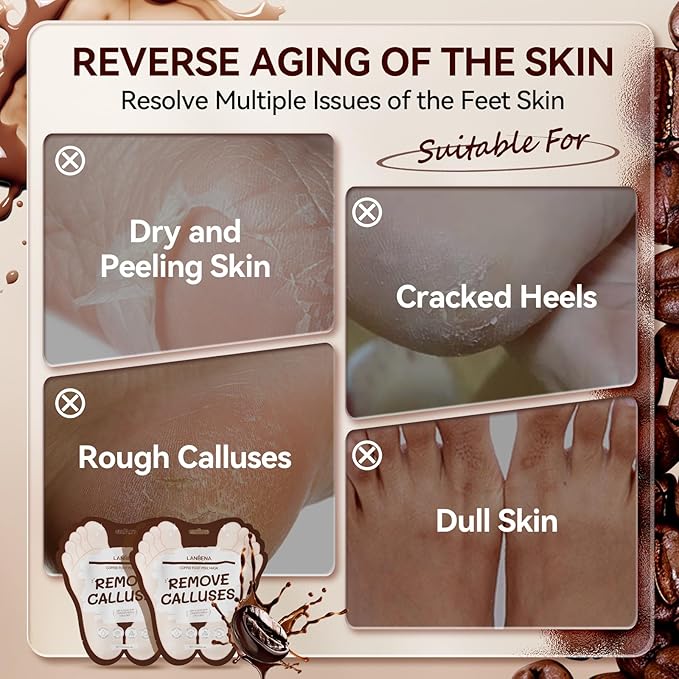 LANBENA Coffee Foot Peel Mask, Exfoliator Peel Off Calluses Dead Skin Callus Remover, Repair Rough Heels & Get a Smooth Skin for Men and Women(2 Pairs)
