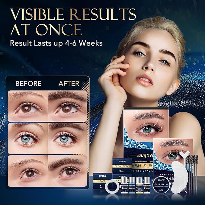 Lash Lift Kit, Eyebrow Lamination Kit, Eyelash Perm Kit, Professional Eyelash & Brow 2 in 1 Perm Kit, 2026 Eyelash Lift Kit Glue Upgraded Version Lasting Effect 6 Weeks, Suitable for Salon & Home Use