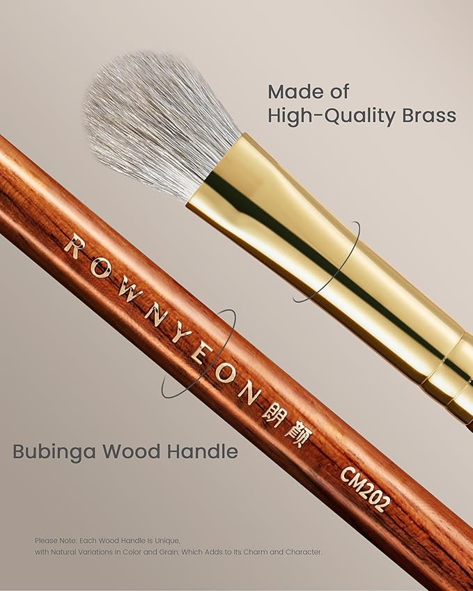 Desert Oak Series BlendFluff Crease Blender - Natural Goat Hair Eyeshadow Brush for Soft Blending, Luxury Bubinga Wood Handle (CM 201)