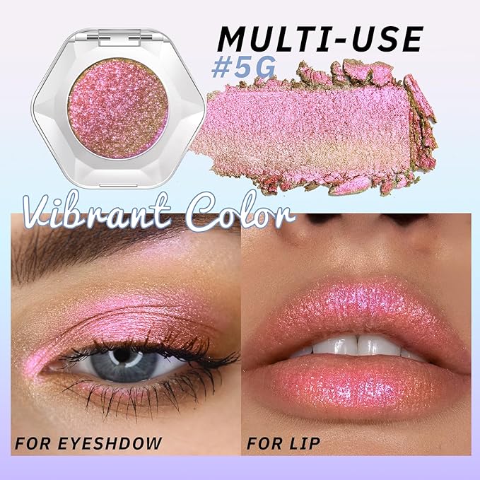 Noerrors Bronze Gold Pink Duochrome Glitter Eyeshadow, Multichrome Shimmer Holographic Creamy Metallic Eyeshadow, Half Magic Sparkling Iridescent Mermaid Eye Brightener Makeup Palette Rave Accessories