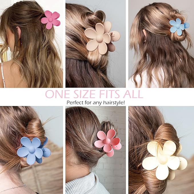 Flower Hair Clips 6 PCS for Women, Daisy Claw Clips Matte Large Claw Clips Strong Hold Jaw Clamps Hair Accessories for Thick Hair 6 Colors