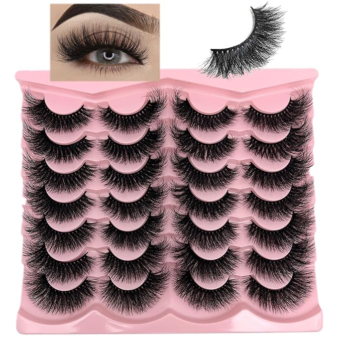 loladook Fluffy Lashes Mink Wispy Cat Eye Faux Mink Lashes Pack Soft Fake Strip Eyelashes 18mm Long Volume False Eyelashes Natural Look