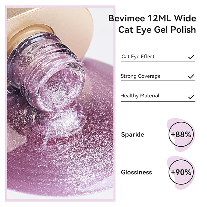 Cat Eye Gel Nail Polish 12ML, Lavender Purple Smoothie Magnetic Gel Polish Holographic Shimmer Glitter Cats Eye Nail Polish with Magnet Stick Soak Off UV Nail Art Valentine's Day