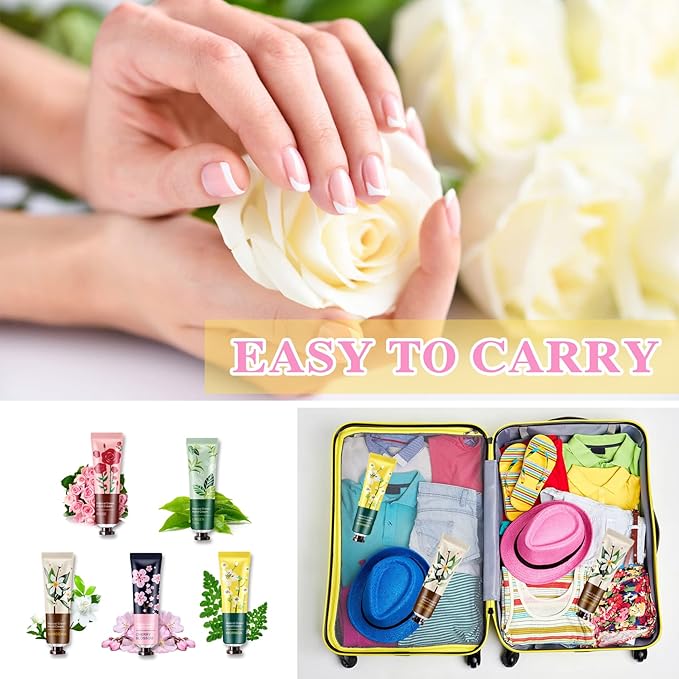 5 Pack Natural Plant Fragrance Hand Cream for Dry Hands,Moisturizing Hand Care Cream Hand Lotion Travel Gift Set,Travel Size Hand Lotion Set for Men and Women-30ml
