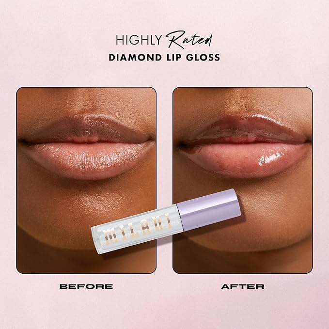 Milani Highly Rated Diamond Lip Gloss - Clear High-Shine Finish | Volumizing Optical Lip Plumper with Hyaluronic Acid & Moisturizing Oils, Non-Sticky & Cruelty-Free, Pack of 1
