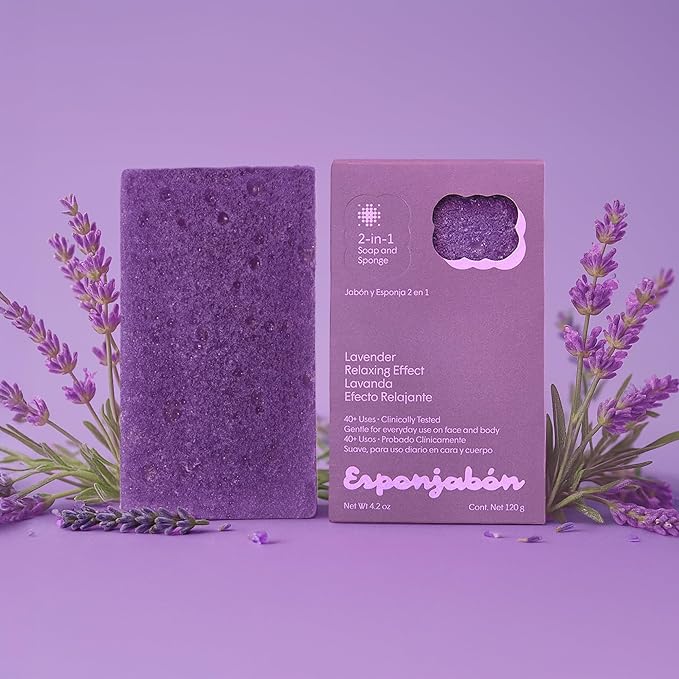 T.Taio Esponjabon Soap Sponge - Cleansing Shower Scrubber - Cleaning Bath Wash Scrub - Oil Removal - Massage & Lather Foot, Elbow, & Face - Bathroom Accessories - Fresh Lavender Scent
