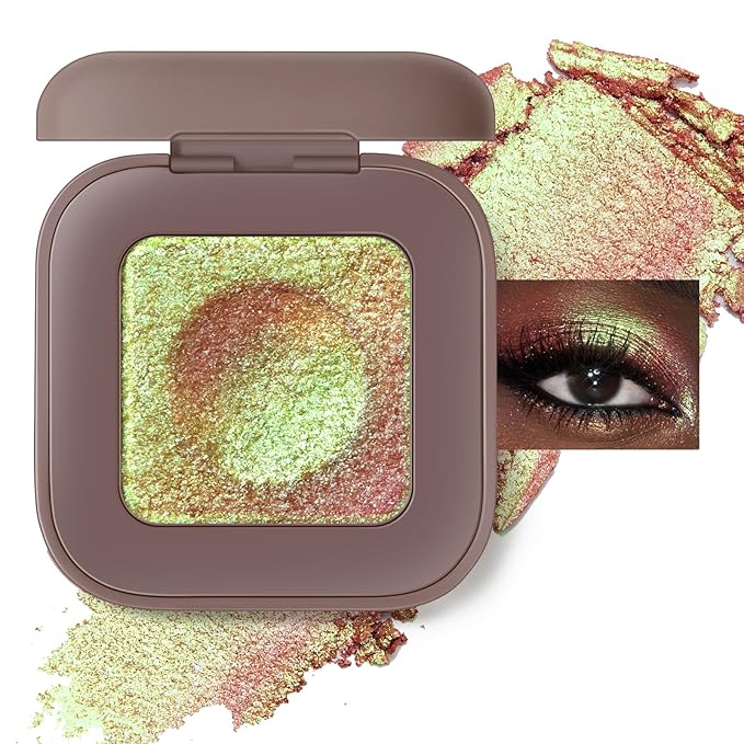 Noerrors Holographic Duochrome Gold Green Glitter Eyeshadow Palette, Chameleon Rich Color Shimmer Metallic Eye Shadow, Multichrome Color Shift Sparkle Iridescent Eye Brightener Makeup for Rave#04