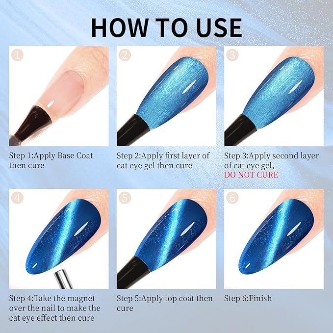 MAYCHAO 15ML Cat Eye Gel Nail Polish 1Pc Sea Blue Shimmer Gel Polish Soak off Holographic Magnetic Nail Polish for Nail Art Manicure Salon DIY at Home, 0.5 OZ