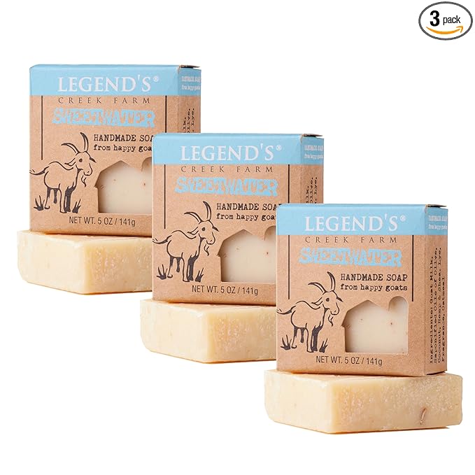 Legend's Creek Farm Goat Milk Soap - Cleansing Moisturizing Bar for Hands and Body - 5 Oz Creamy Lather, Nourishing, Gentle Natural Soap for Sensitive Skin (Sweetwater, Pack of 3)