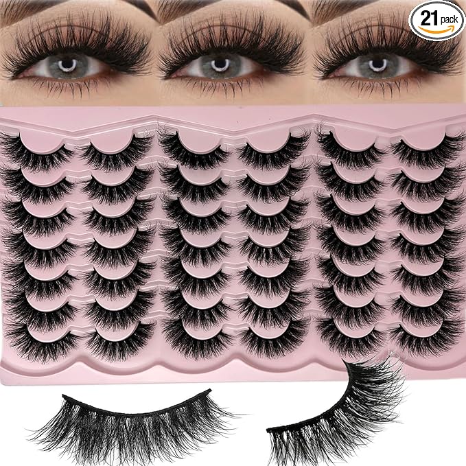 Mink Lashes Wispy Cat Eye Natural Fluffy Strip Lashes Pack C Curl False Eyelashes Natural Look Soft Cateye Faux Mink Eyelashes Bulk