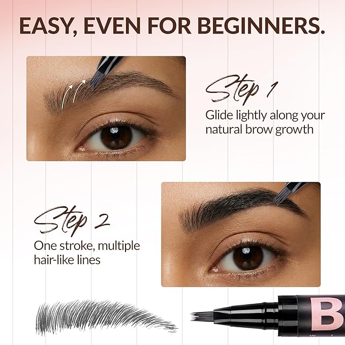 BEPHOLAN Liquid Faux Eyebrow Pen 4D Brush-Tip, Hair-Like Brush Tip Filling Eyebrow Pen,Eye Brow Pencils Waterproof Brow Makeup, Last All-Curved Tip for Natural Fuller-Looking Brows(Grey)