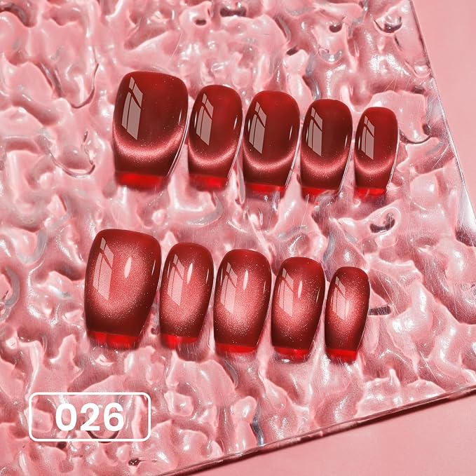 Red Cat Eye Gel Nail Polish, 15ML Jelly Glass Cateye Gel Polish with Magnet Moonlight Shimmer Glitter Magnetic Nail Polish Soak Off Salon DIY at Home