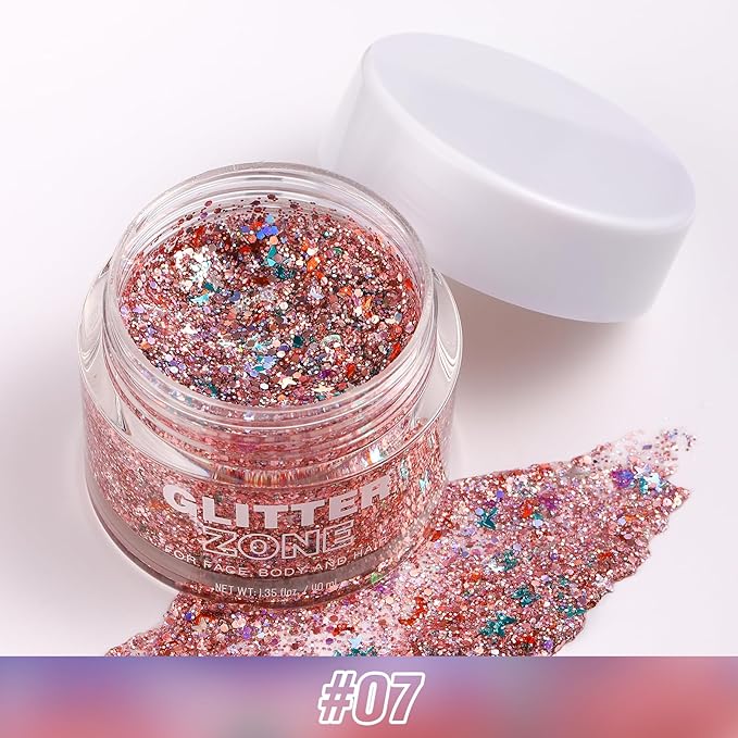 LANGMANNI Holographic Body Glitter Gel for Body, Face, Hair and Lip.Color Changing Glitter Gel Under Light. Vegan & Cruelty Free-1.35 oz (7# Pink Stardust)
