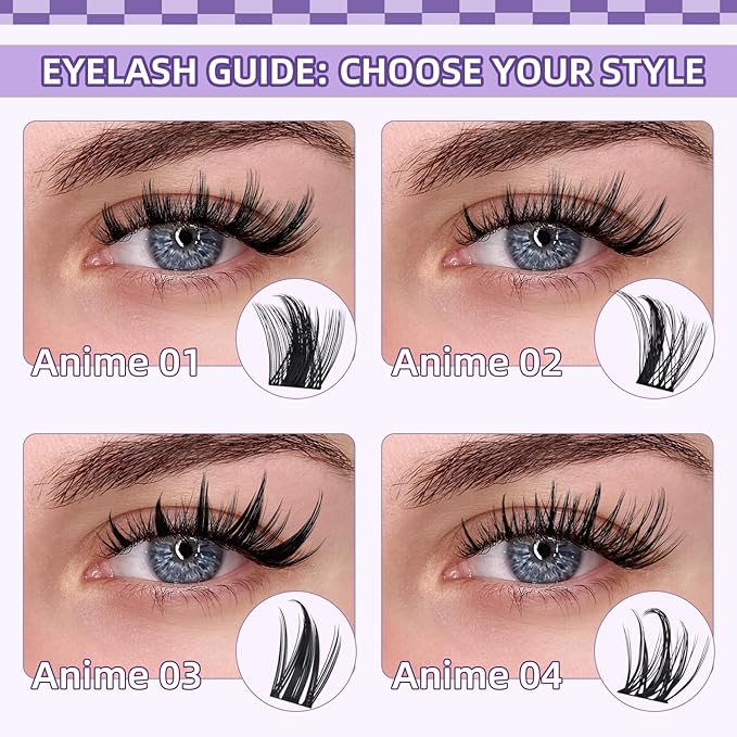 B&Q Manga Lash Clusters Kit Anime Lashes 10-18mm Mixed 120pcs Eyelash Extension Kit Thick Curly Manga Style Feature Spike Eyelash Clusters Perfect Choice for Beginners at Home(KIT-Anime 03)
