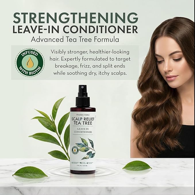 Leave In Conditioner Spray – Tea Tree Scalp Treatment (2 Pack) – Anti-Dandruff, Dry & Itchy Scalp Relief, Hydrating Formula for Psoriasis Care – Detangles & Nourishes Hair