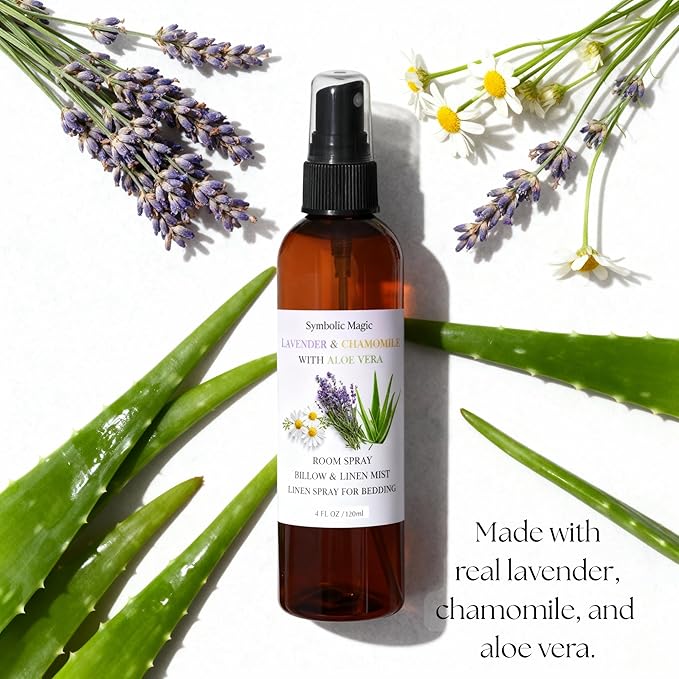 Symbolic Magic Lavender Essential Oil Room Spray - Linen Spray for Bedding, Sleep, Pillow, Bed, Aromatherapy Oils for Sleep and Pillows, Calming Mist with Chamomile and Aloe Vera