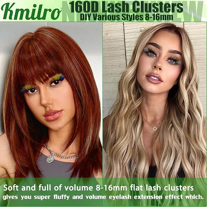 Colored Lash Clusters 160D Fluffy Cluster Eyelash Extensions 8-16mm Waterproof D Curl Volume Eyelash Clusters 280Pcs 4 Colors Individual Lashes Soft Wispy False Eyelashes DIY Lash Extension, by Kmilro