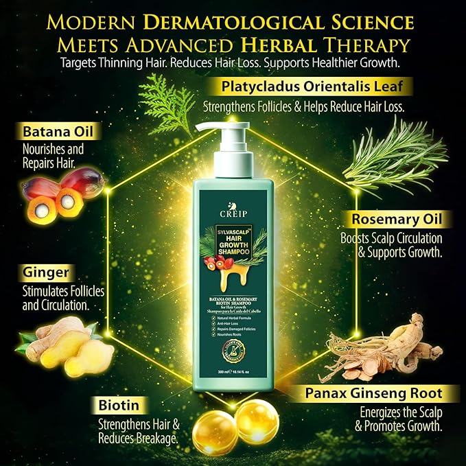 Rosemary & Batana Oil Hair Growth Shampoo: Hair Loss Shampoo for Men and Women with Biotin, Sulfate & Fragrance-Free Thickening