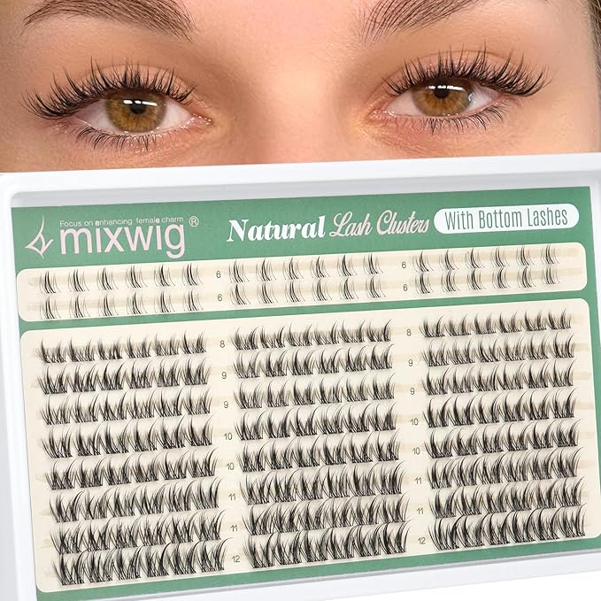 Natural Lash Clusters 8-12MM Eyelash Clusters Short Cluster Lashes with Bottom Lashes Manga Individual Lashes C Curly DIY Clear Band Lash Extension for Clean Girl Makeup by Lvmixwig