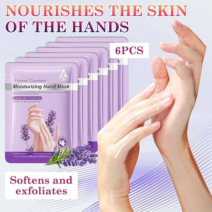 6 Pairs Hand Masks Moisturizing Gloves, Hydrating Hand Mask Moisturizer Gloves Care for Dry Cracked Hands, Smooth Long Lasting Soft Firming Hand Mask Gift Set for Men Women（A)