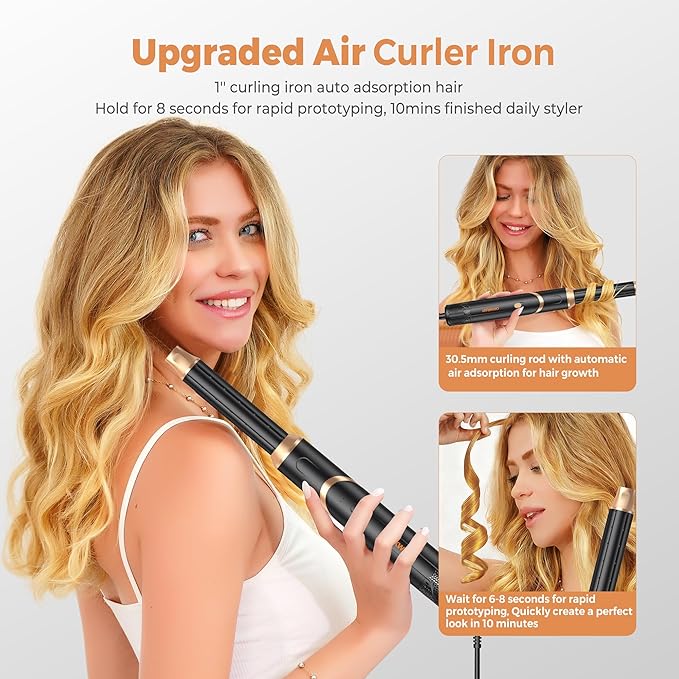 6 in 1 Air Styler & Hair Dryer Brush Set，Foldable Professional Negative Ionic Hair Styling Tools with Diffuser,Detachable Blow Dryer Brush with Auto Wrap Curlers,Hot Air Brush for All Hair Types.