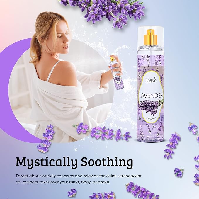 Freida and Joe Lavender Luxury Body Spray For Women, Womens Perfume Fragrance Body Mist & Sprays, Women's Woodsy Scented Gifts & Presents, 8 oz Fine Mist Spray Bottle for Mom